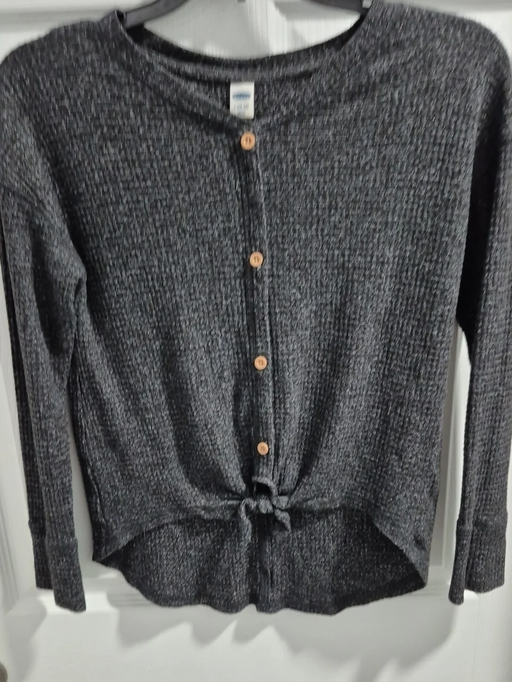 Old Navy Charcoal Button-Front Tie-Hem Knit Cardigan